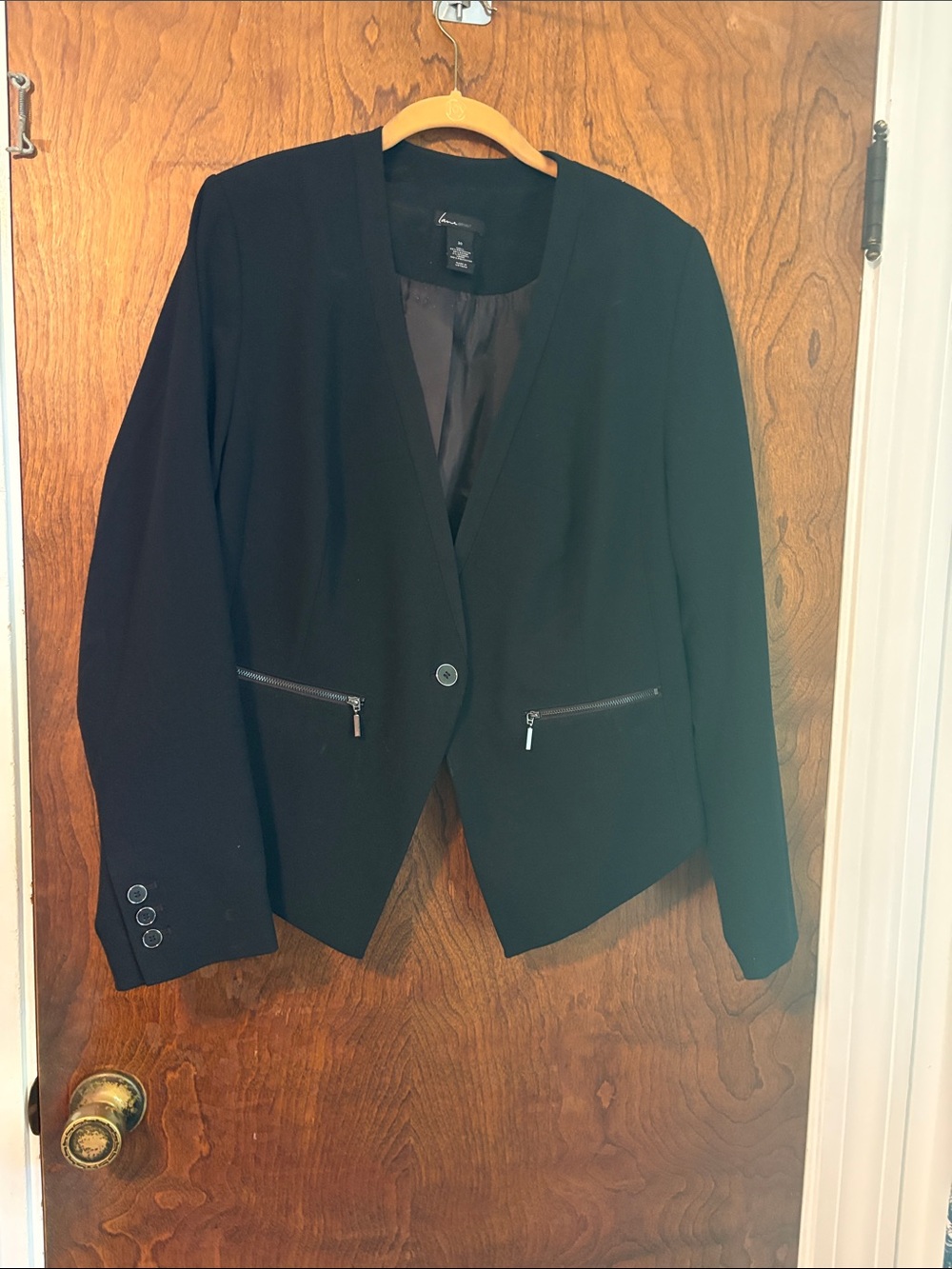 Lane Bryant Black Single-Button Zipper-Pocket Blazer